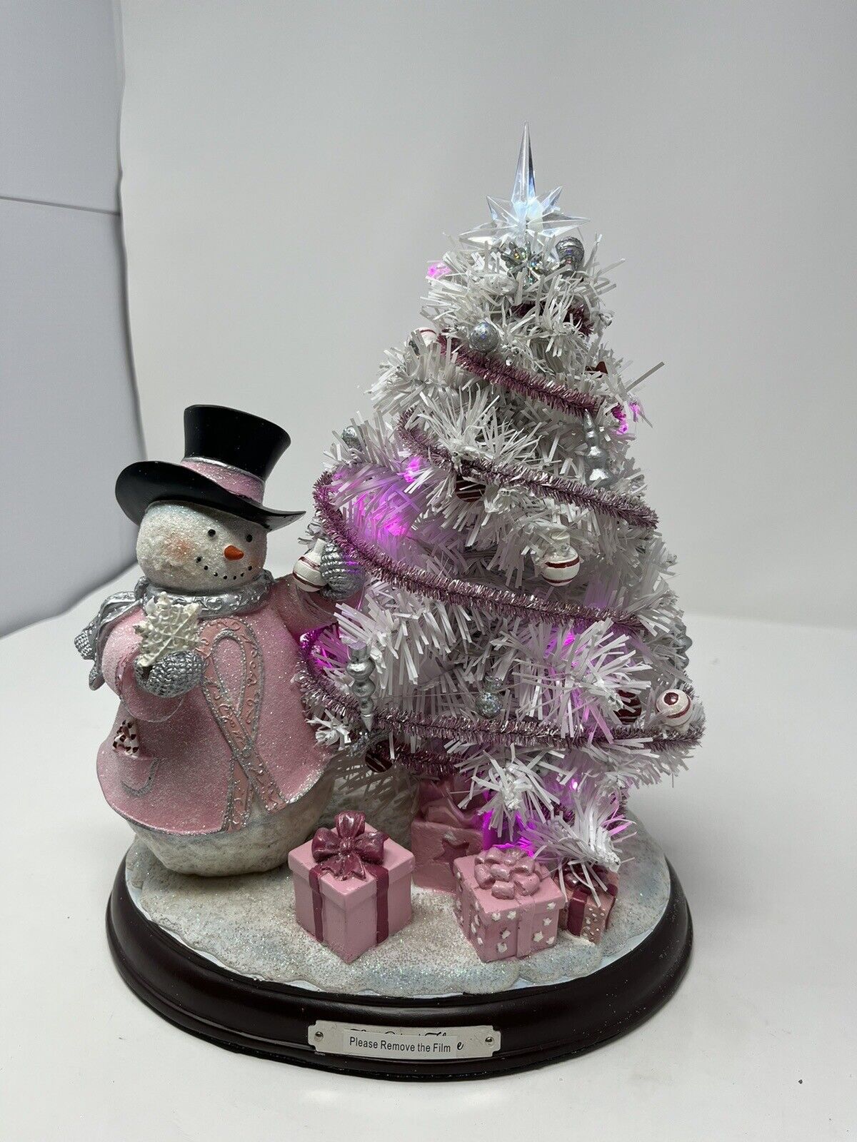Breast Cancer Awareness Snowman And Pre Lit Christmas Tree Sculpture No B1494 Breast Cancer Awareness Snowman And Pre Lit Christmas Tree Sculpture No B1494