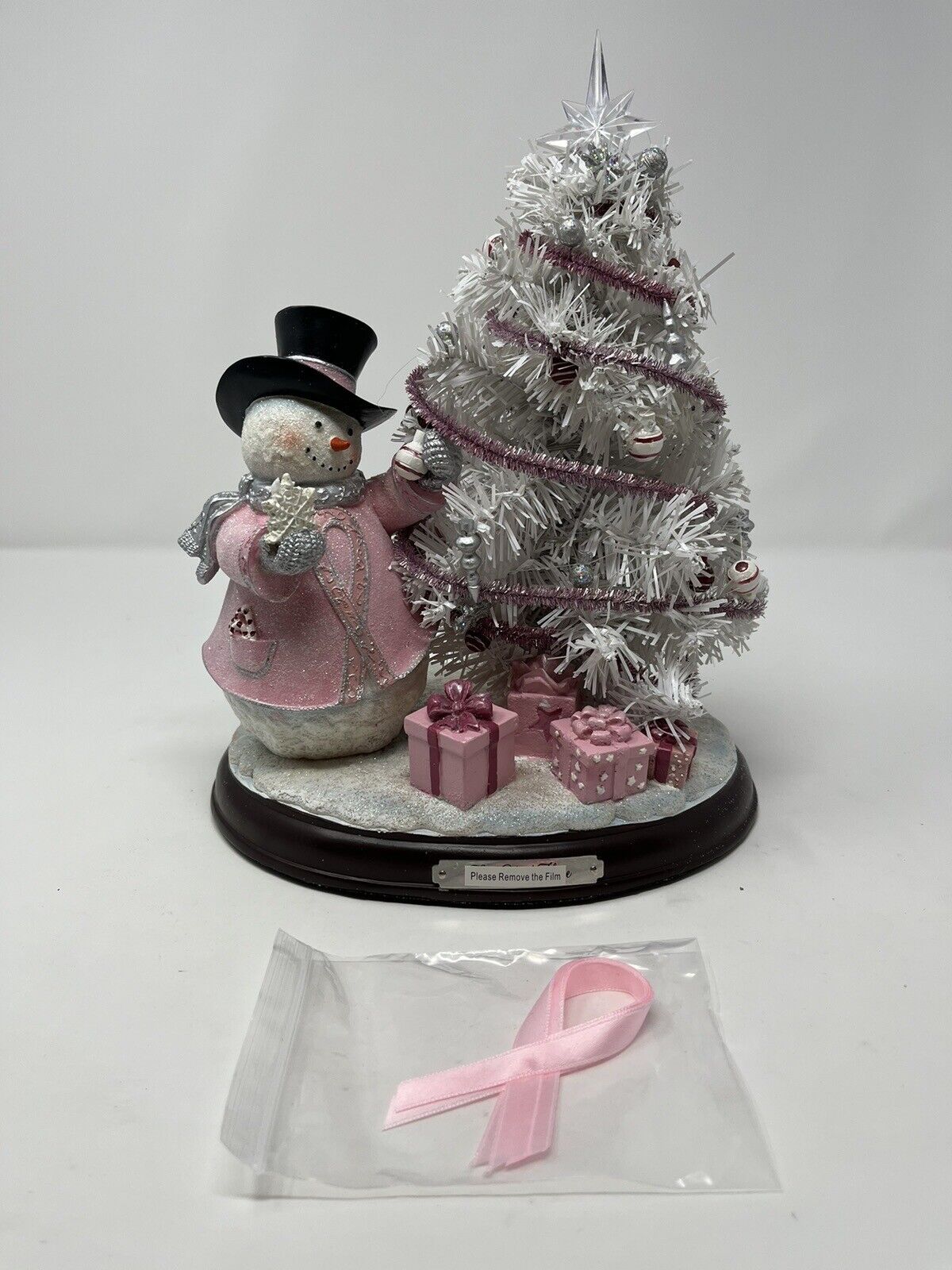 Breast Cancer Awareness Snowman And Pre Lit Christmas Tree Sculpture No B1494 Breast Cancer Awareness Snowman And Pre Lit Christmas Tree Sculpture No B1494