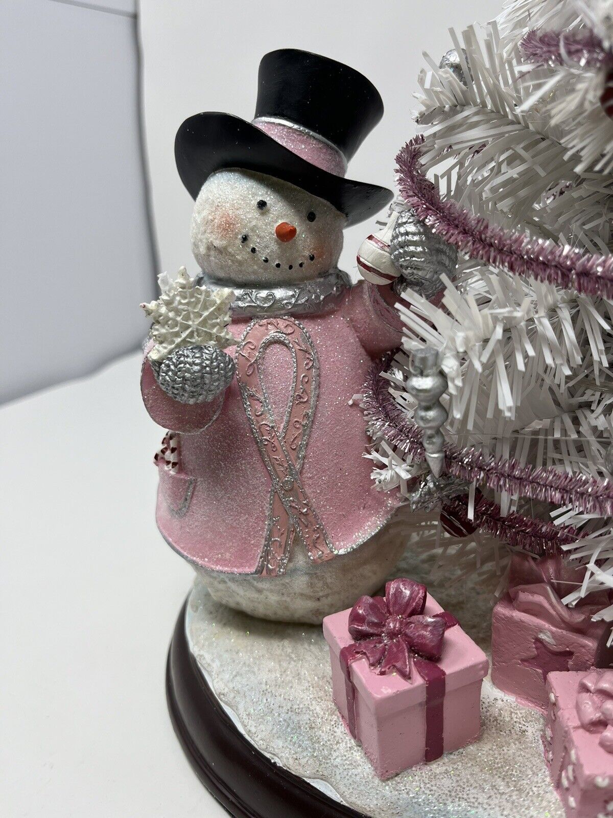 Breast Cancer Awareness Snowman And Pre Lit Christmas Tree Sculpture No B1494 Breast Cancer Awareness Snowman And Pre Lit Christmas Tree Sculpture No B1494