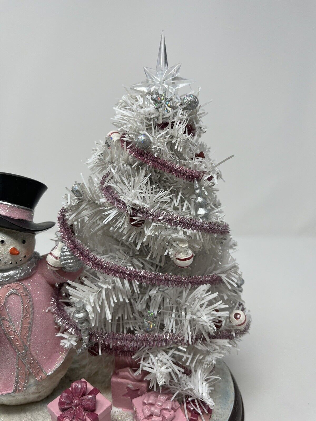 Breast Cancer Awareness Snowman And Pre Lit Christmas Tree Sculpture No B1494 Breast Cancer Awareness Snowman And Pre Lit Christmas Tree Sculpture No B1494
