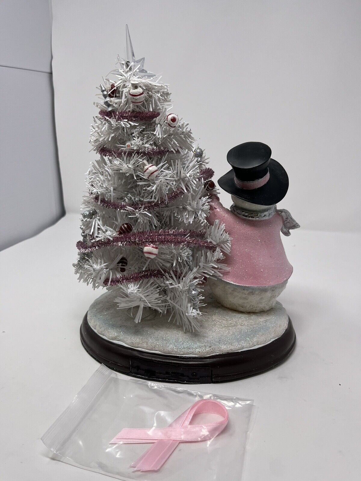 Breast Cancer Awareness Snowman And Pre Lit Christmas Tree Sculpture No B1494 Breast Cancer Awareness Snowman And Pre Lit Christmas Tree Sculpture No B1494
