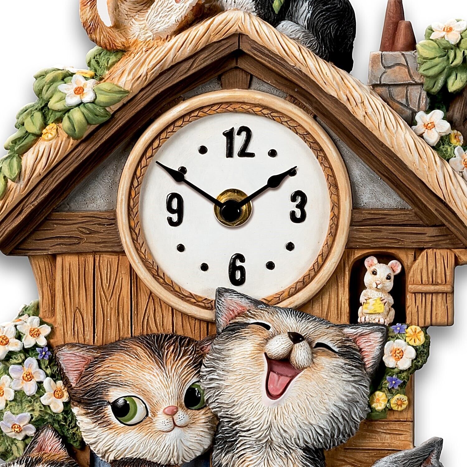 Frolicking Felines Fully Sculpted HandPainted Cat Themed Cuckoo Clock Sculpture No A0021 Frolicking Felines Fully Sculpted HandPainted Cat Themed Cuckoo Clock Sculpture No A0021